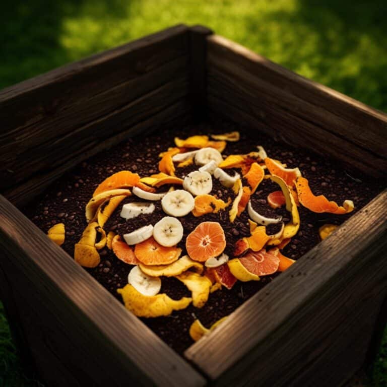 Compostagem caseira com cascas de frutas e borra de café.